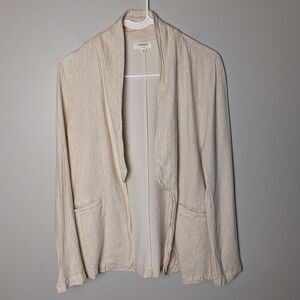 Cream Colored Textured Linen Blend Shawl Collar Open Front Blazer/Jacket Sz SM